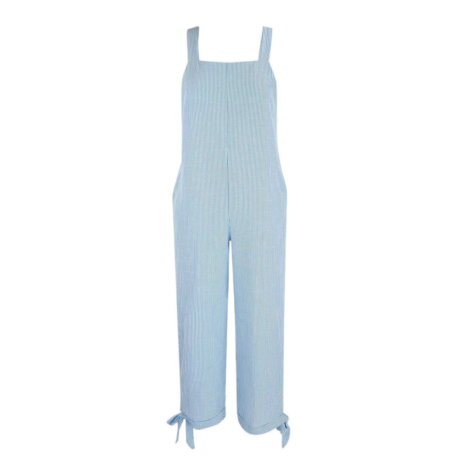 Salopette estive da donna, a righe, a gamba larga, con