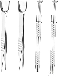 2pcs Sprinkle Pen Pearl Grabbers, Aluminum Alloy Jewelry Pickup Tool with 2 Tweezers Piercing Ball Grabber with 4 Claws for Cookie Cake Decorating Supplies & IC Chip Pickup Tool