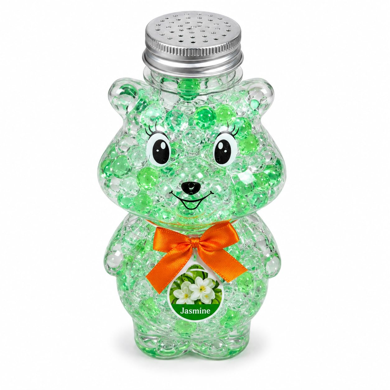 bear shaped gel bead air freshener, jasmine fragrance, room freshener | cute decorative bear with green & clear gel beads, ideal for bedroom, living room, office, desk and tabletop spaces.