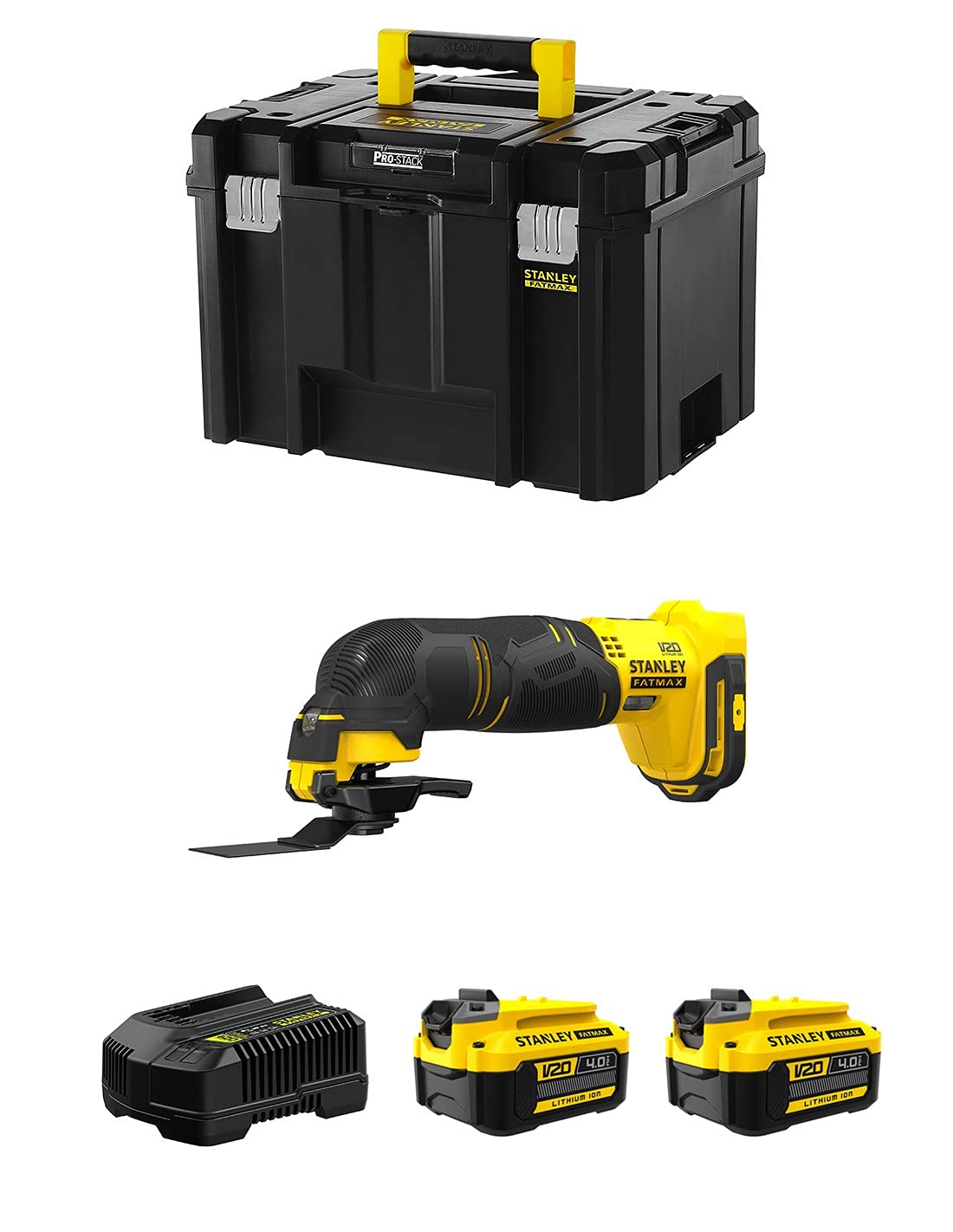Multi-Herramienta STANLEY FatMax SFMCE500M2T (2 Baterías de 4,0 Ah + Cargador + TSTAK VI)