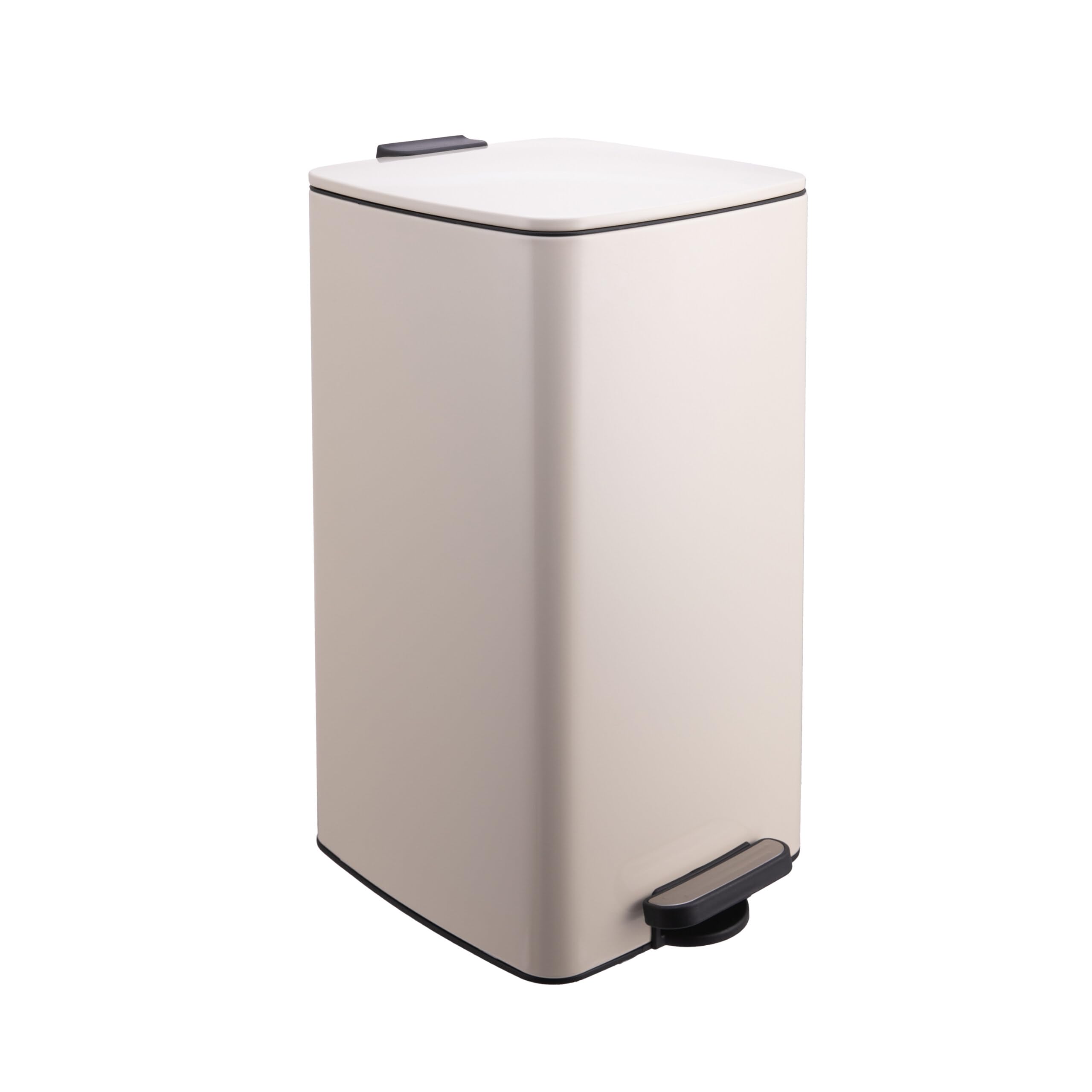 Relaxdays Cubo de Basura de Cocina 30 L, Cierre Suave, Interior extraíble, Metal Mate, Pedal, Beige 53x29x34 cm