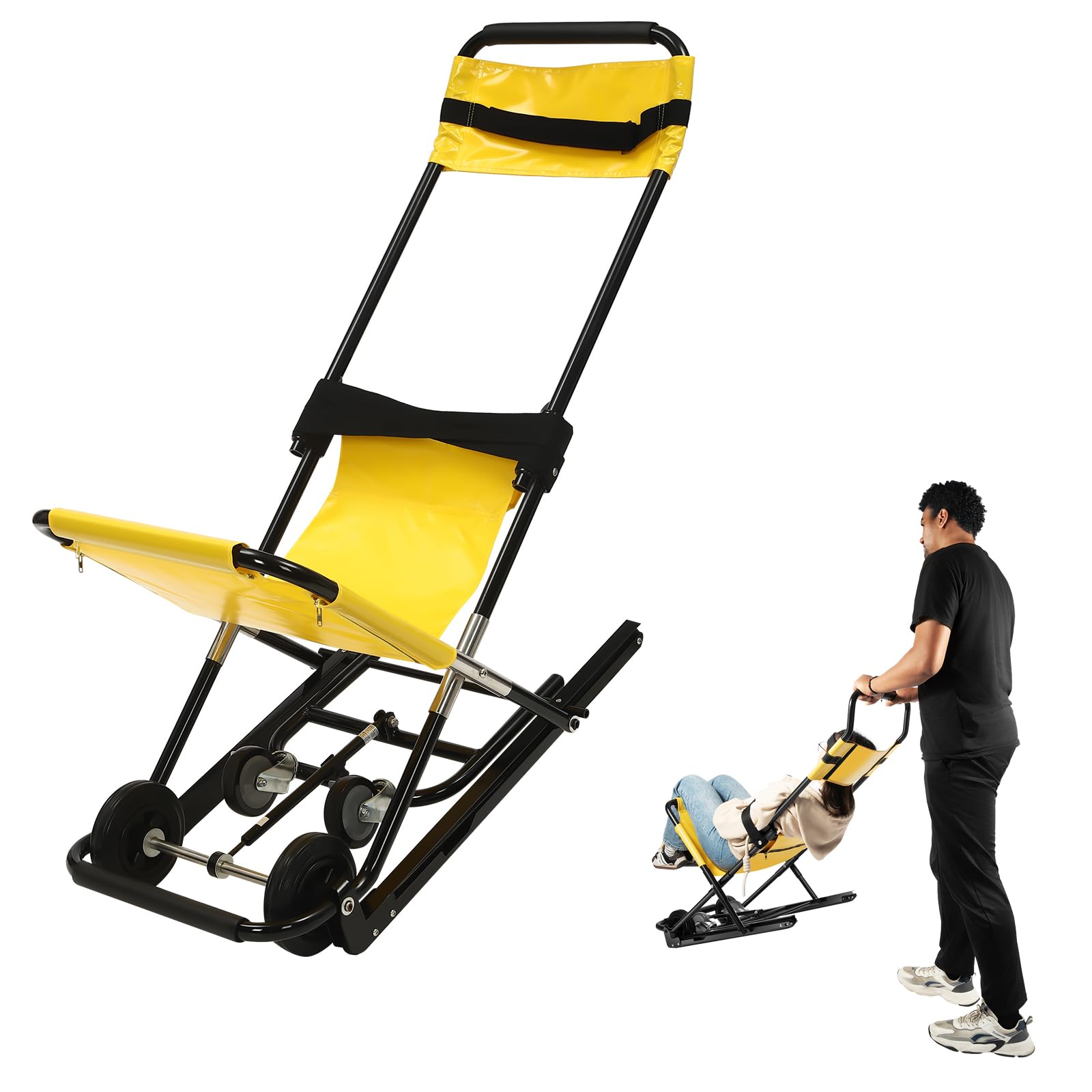 Monte-Escalier Portable, Fauteuil Roulant, Chaise d'Escalier Pliable et Manuelle en Aluminium - Capacité 159 kg - Pour Personnes Âgées et Handicapées - 90 x 54 x 156 cm
