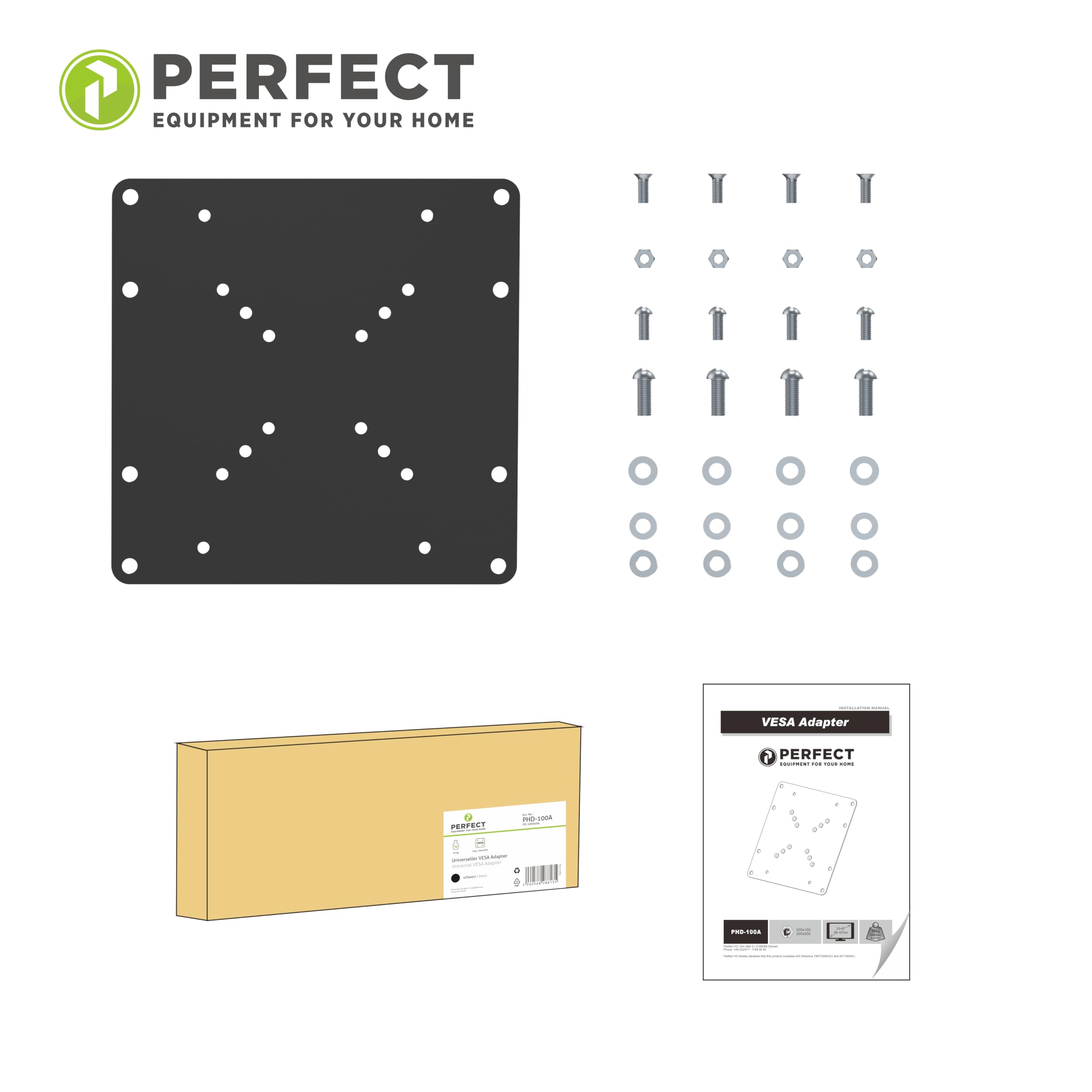 Adattatore VESA universale 50x50 a 200x200 nero perfectHD
