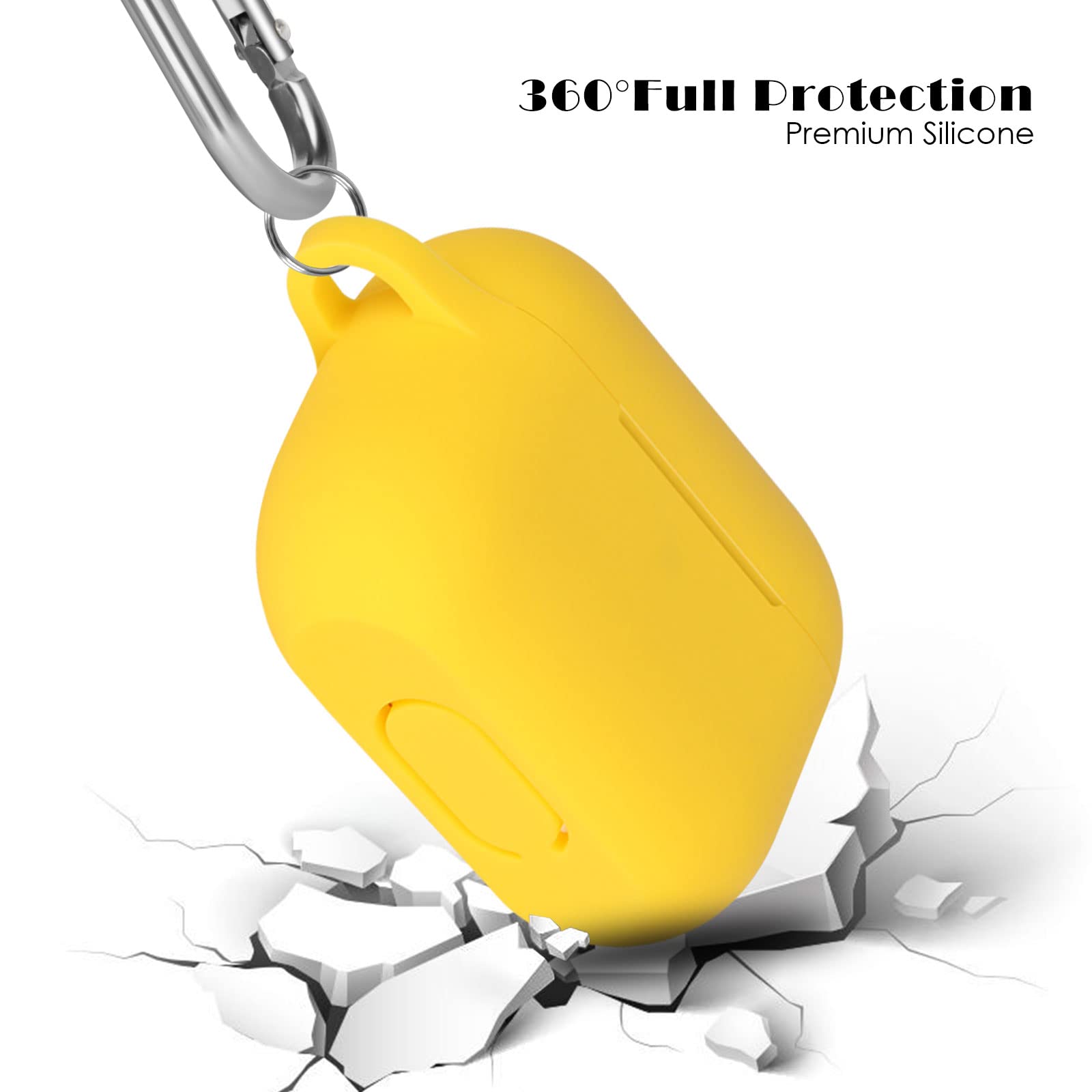 Case Cover Compatible with Airpods Pro, Soft Silicone Skin Case Cover Shock-Absorbing Protective Case for Airpods Pro 2019 with Carabiner, Front LED Visible, Yellow — view 4
