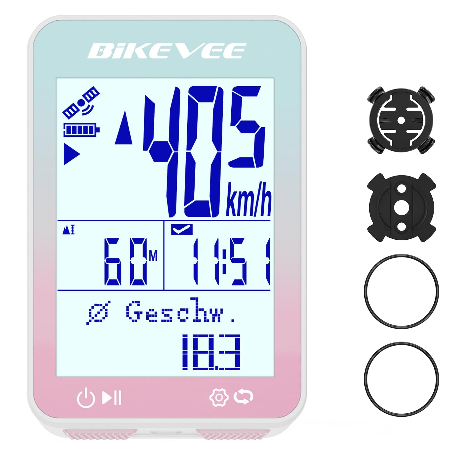 Bikevee GPS Fahrradcomputer Kabellos IPX7 Wasserdicht 2.4'' FSTN Display 28H Akku