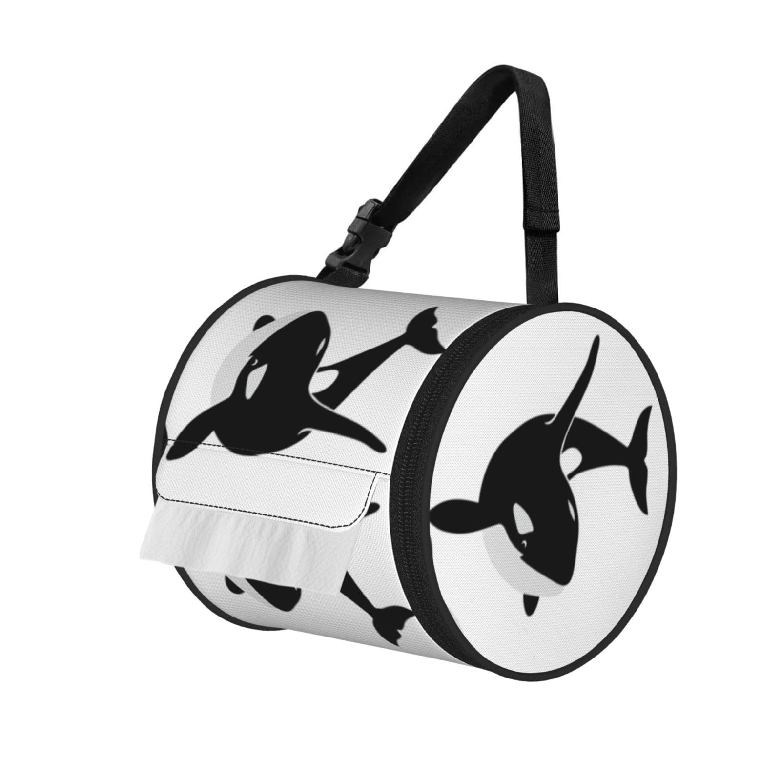 killer whale dolphin ocean Printed Hanging Tissue Organizer, Smooth Zipper Oxford Cloth Roll Holder for RV Bathroom Desk