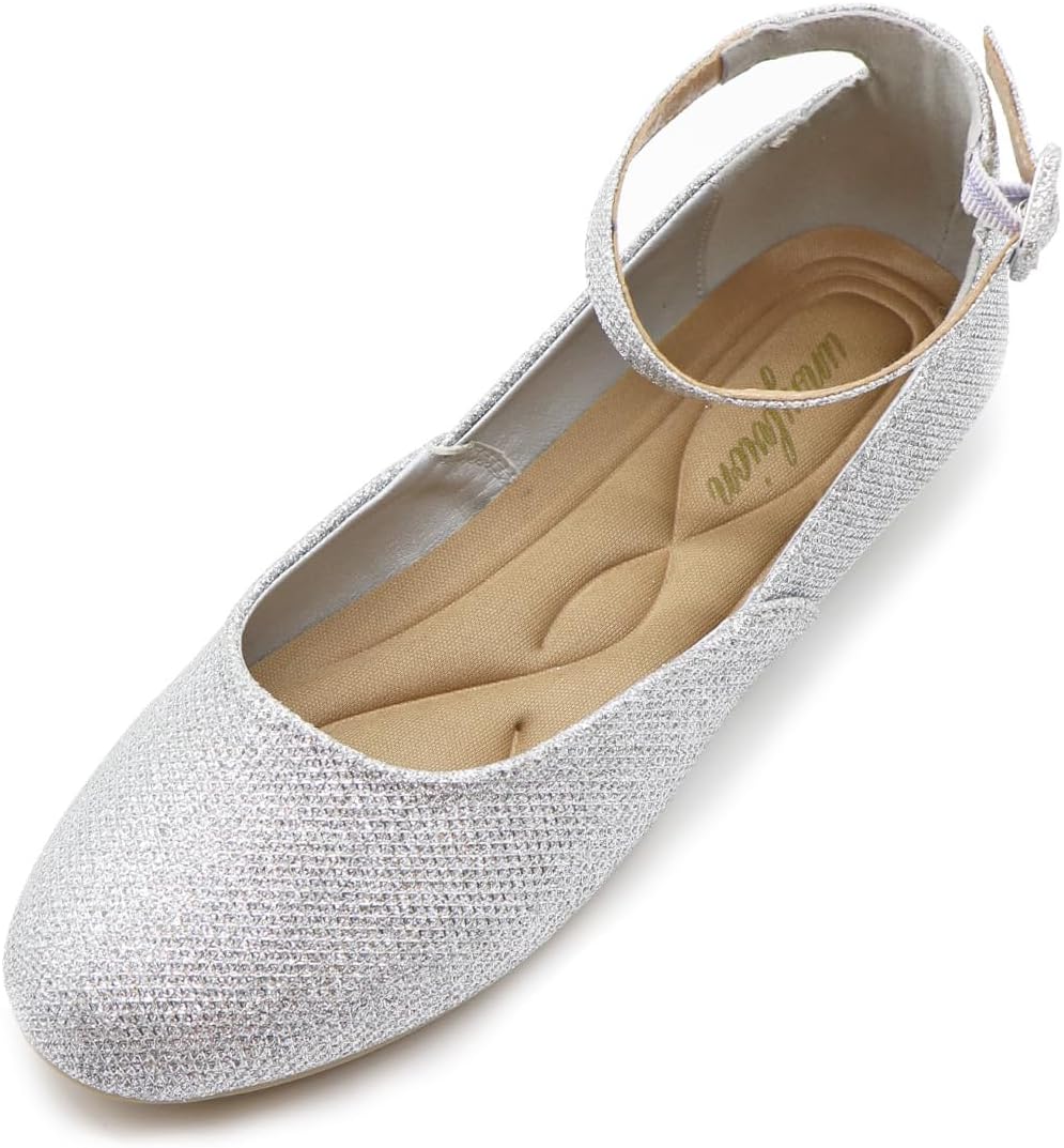 Women's Ballet Low Wedge Flats with Round Toe and Ankle Strap Stylish Comfortable Casual Shoes for Work,Office,Business