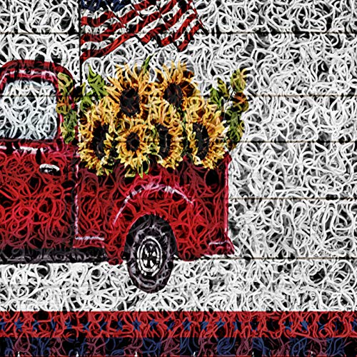 Welcome Door Mat Independence Day Outdoor Doormats American Flag Truck Sunflower Non-Slip Floor Doormat Patio Rug Red Blue Plaid Stars,Heavy Duty Mesh Dirt Trapper For Entryway 18X30In #TOP4