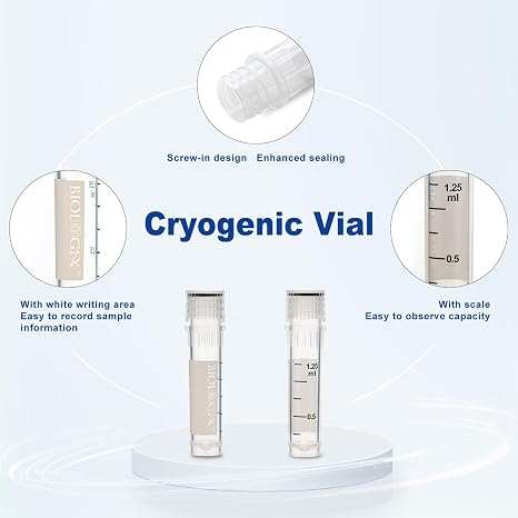 2ml Cryovials, Graduated Cryo Tubes, Sterilization, 50 Pcs | Autoclavable Polypropylene, DNase & RNase free, Low Temperature Sample Storage -86°C to 121°C