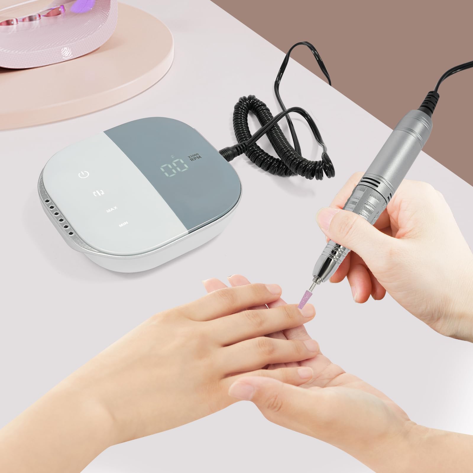 Elektryczna frezarka do paznokci 35000 obr./min, profesjonalny elektryczny pilnik do paznokci, zestaw do manicure, pedicure, sztuczne paznokcie, z cyfrowym wyświetlaczem HD, w zestawie z 4 głowicami