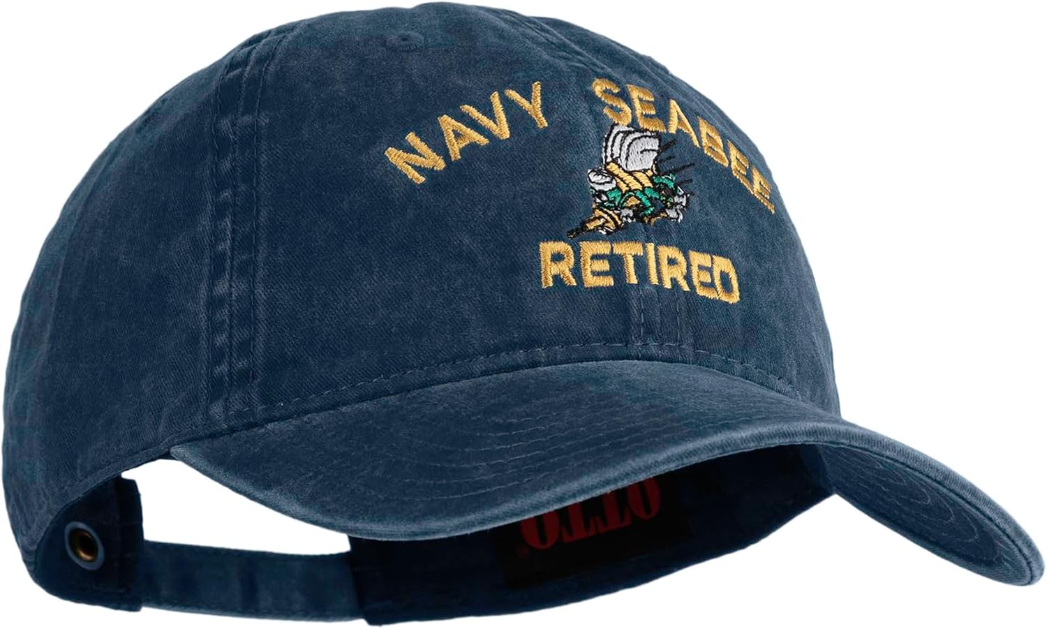 e4Hats.com US Navy Seabee Retired Military Embroidered Washed Solid Pigment Dyed Cotton Twill Brass Buckle Cap