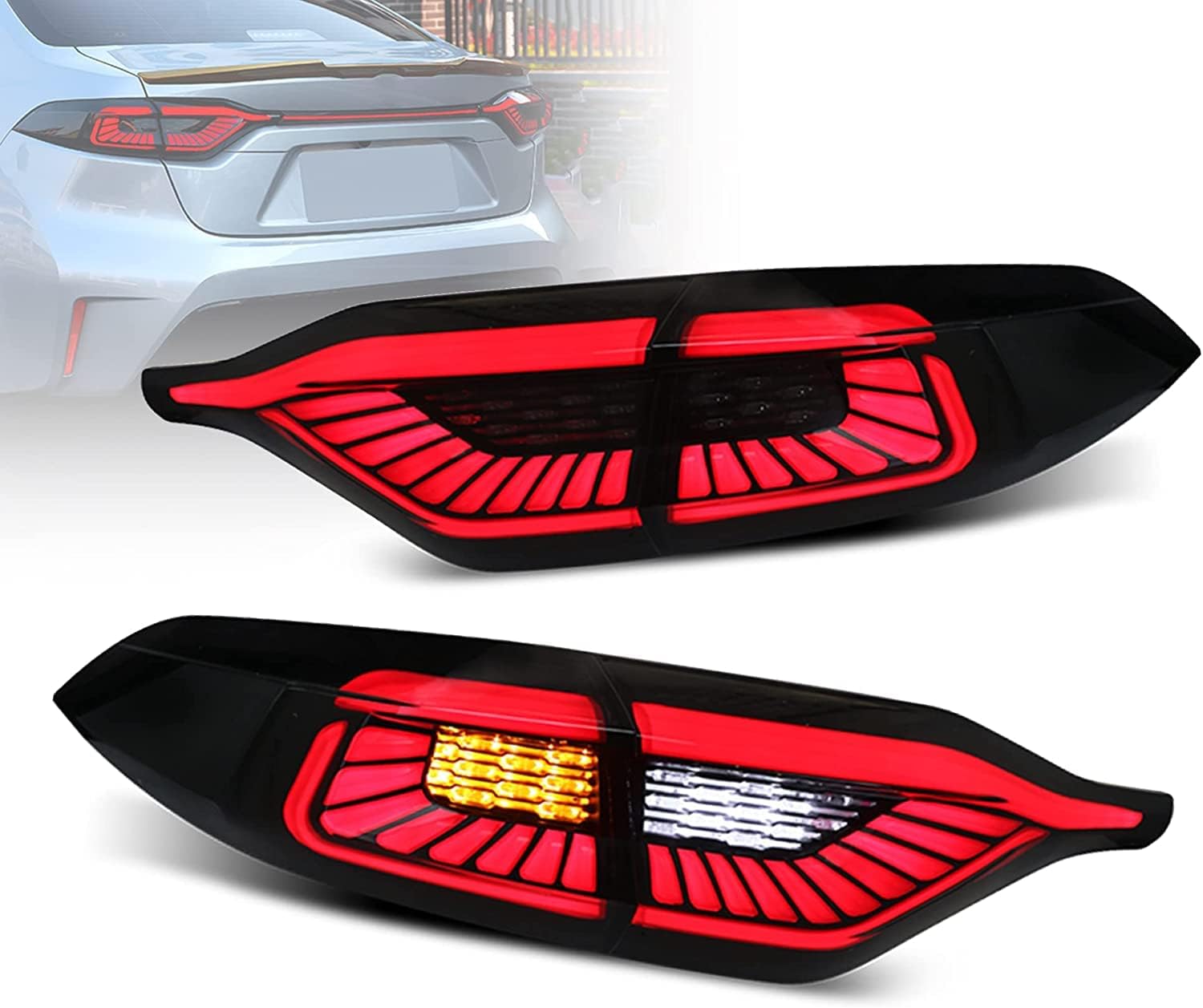 VLAND LED Smoked Tail Lights For [ Toyota Corolla 2020 2021 ] With Start Up Animation DRL Welcome lights, Sequential Turn Signal Rear Lamps, Driver & Passenger Side (Not include Tailgate Light)