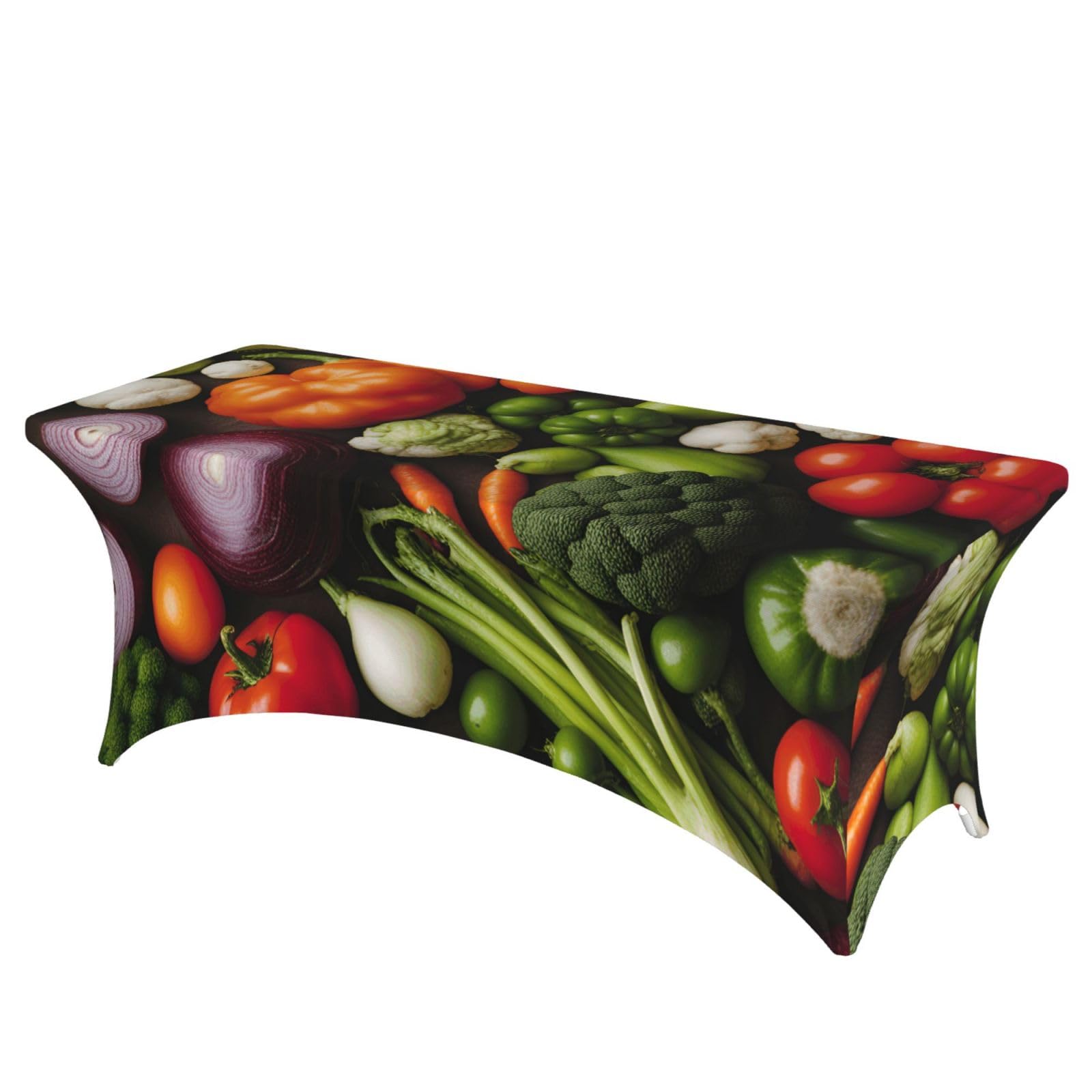 AYYQWE Introduction Of Various Vegetables Print Elastic Rectangular Tablecloth For Banquet Outdoor Picnics Office Table Cover
