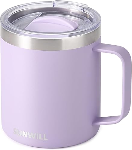 Miniatura 7 de SUNWILL - Taza de café de 14 onzas, 2 unidades, taza de campamento aislada al vacío con tapa, de doble pared, taza de café para exteriores,