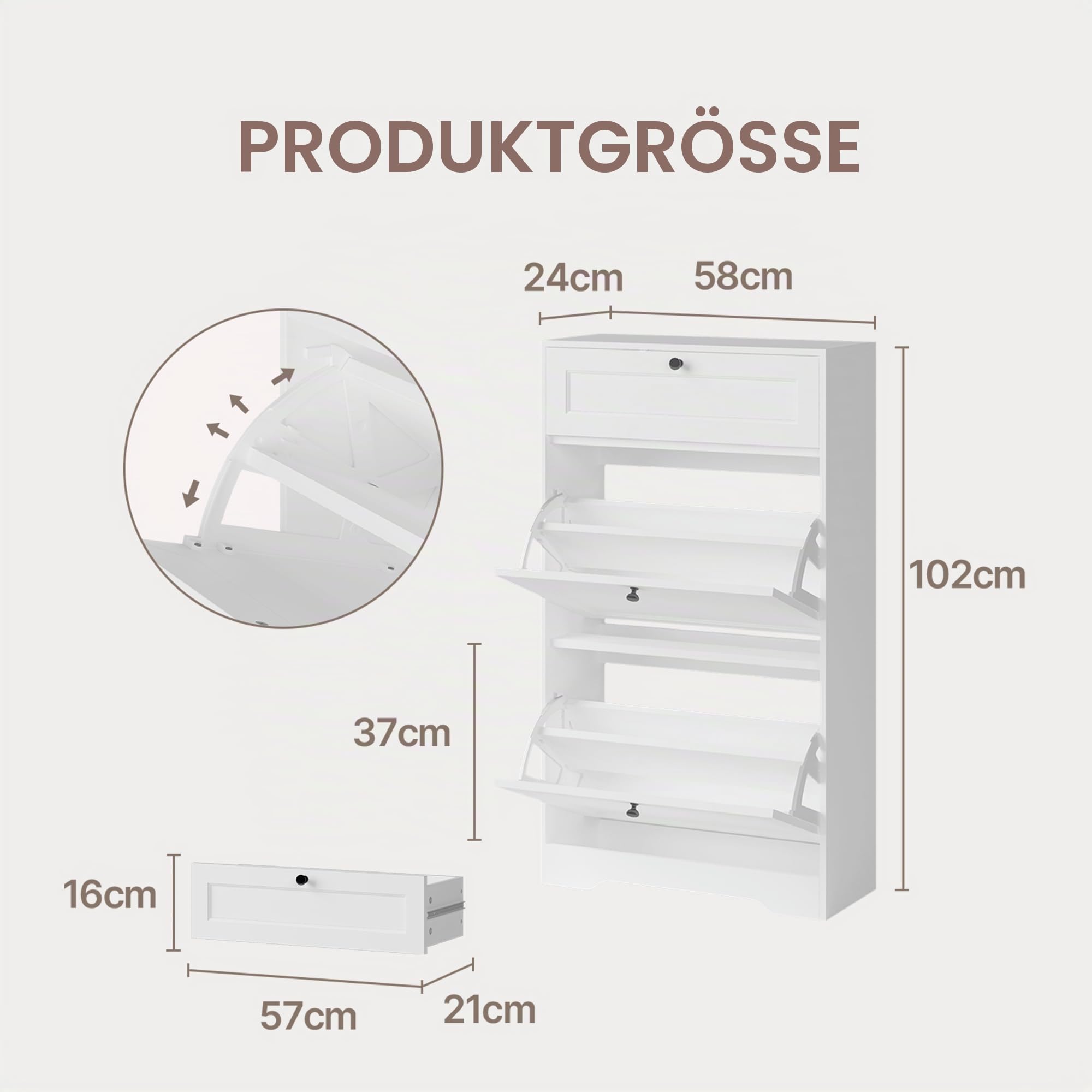 Xbro Schuhschrank mit Schublade und 2 Klappen, Schuhkipper Schmal, Schuhregal für 10–12 Paar Schuhe, mit verstellbaren Trennwänden, für Flur und Eingangsbereich, 60 x 24 x 102 cm, Weiß