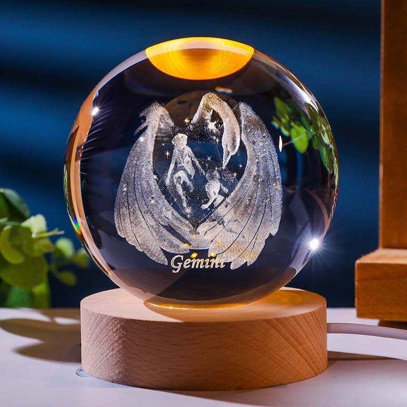 RightsurePremium Zodiac Crystal Ball - Customized Birthday Gift Decor (Baseless, Gemini)