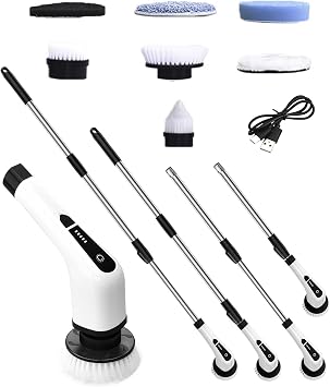 Electric Spin Scrubber Cleaning Brush Cordless Power Shower Scrubber for Cleaning Bathroom Tub Tiles Car with Long Handle | Portable E Spin Bathtub Spinning Cleaner Scrub Brush Household Use Supplies