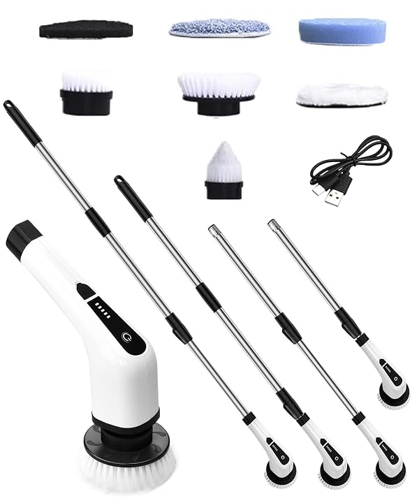 Electric Spin Scrubber Cleaning Brush: Cordless Power Shower Scrubber for Cleaning Bathroom Tub Tiles Car with Long Handle | Portable E Spin Bathtub Spinning Cleaner Scrub Brush Household Use Supplies by houscly - Used condition - US$25.50