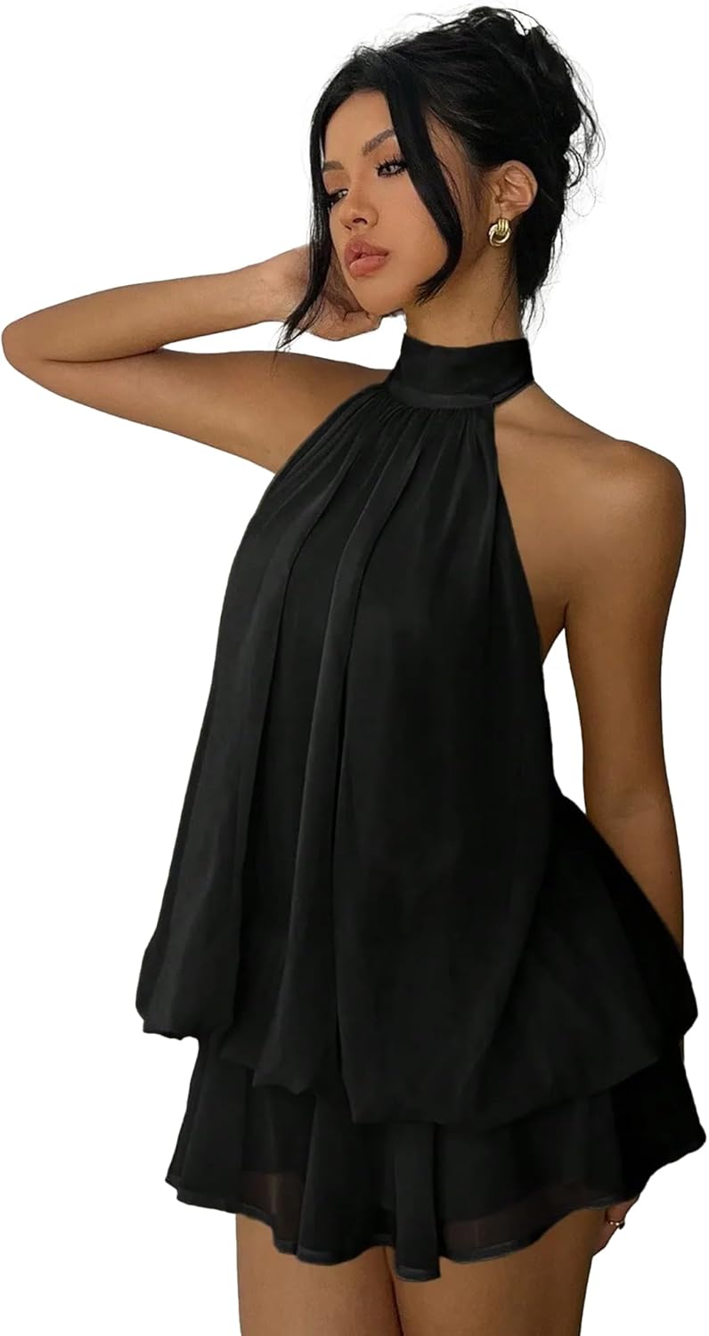 Party Dress for Women Premium Feel Ruffled Bubble Dress Self-Tie Strap Sexy Sleeveless Backless Fitted Mini Dress - Image 2