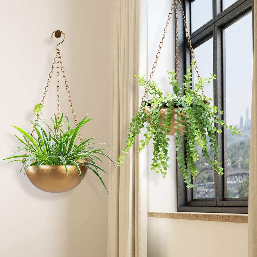 BWO Iron Hanging Planters - 7 Inch Diameter for Living Room, Long Chain Included - Set of 2 (Gold) (B0CNZ2BTT9) Amazon Price History, Amazon Price Tracker