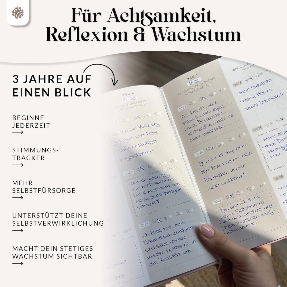 Lebenskompass® 3 Jahres Tagebuch für Erwachsene - Deeptalk Eine Reise zu mir Selbst "SAHARA" One line a day - 5 Minuten Tagebuch Erinnerungen, Reflexion und Achtsamkeit - Journal Buch DIN A5 Hardcover