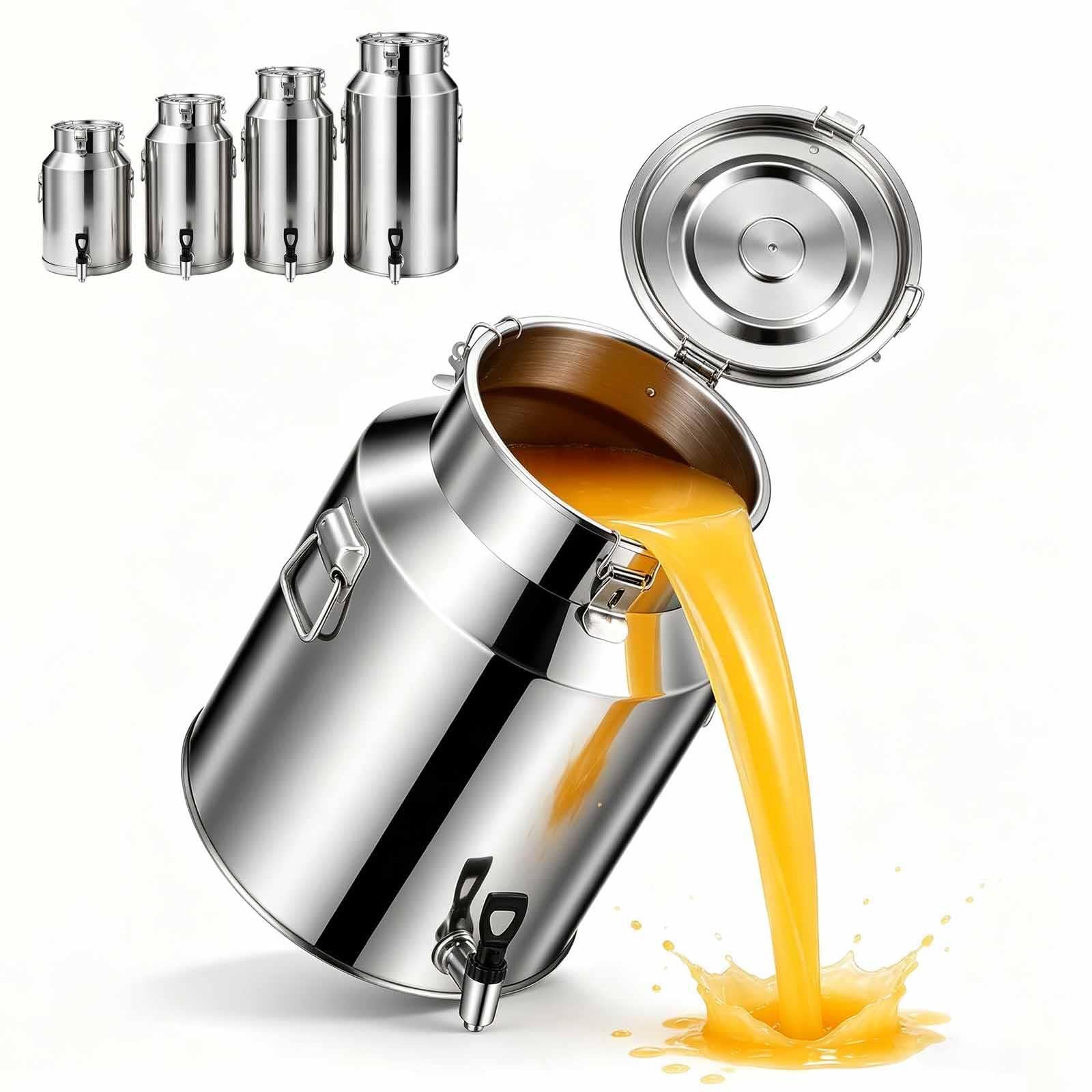 Bidon INOX Avec Robinet,Pot À Lait En Acier Inoxydable 5/8/11/28 /88/100L | Couvercle Hermétique Pour Stockage Huile D'Olive Et Eau, Seau Alimentaire Cuisine(With faucet,28L)
