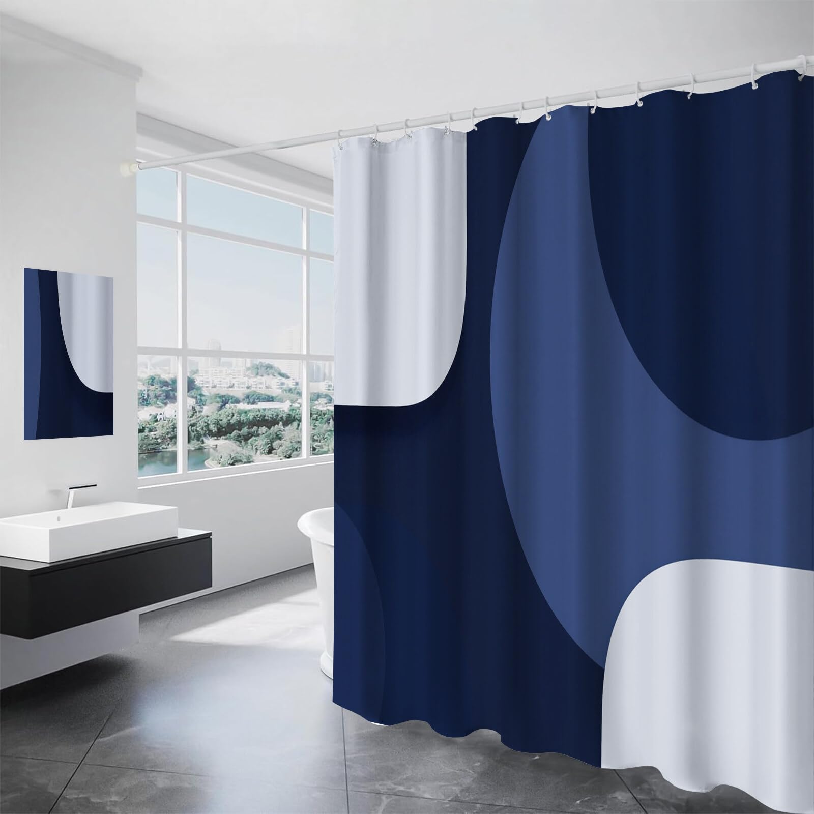 Rideau Douche, Rideau Baignoire Lavable en Machine Rideaux Douche Tissus Lavable Rideau De Baignoire Lavable pour Salle De Bain Domicile Baignoire Famille, Rectangle Arrondi,