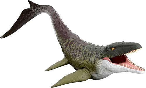 Mattel Jurassic World Rebirth - Mosasauro Super Colossale, enorme dinosauro snodato con due mosse d'attacco, look fedele al film, giocattolo per bambini, 4+ anni, JGB51 - 4