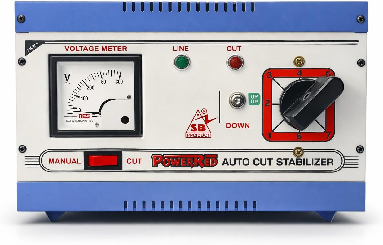 PowerRed 2 kVA Manual Voltage Stabilizer with Analog Meter | Input Range 90V–290V | Auto Cut Protection