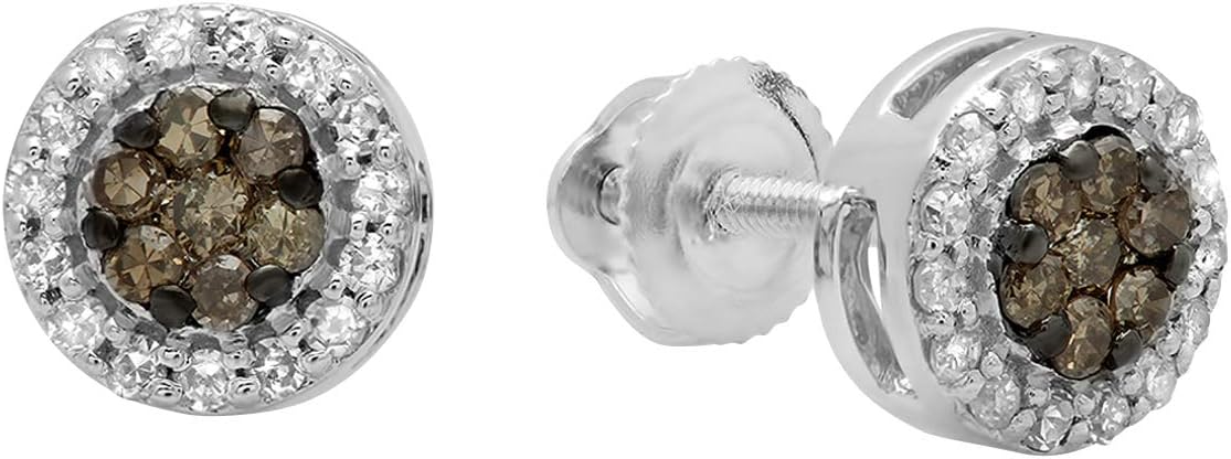 Dazzlingrock Collection 0.30 Ctw Round Champagne and White Natural Diamond Ladies Cluster Stud Earrings 1/3 CT