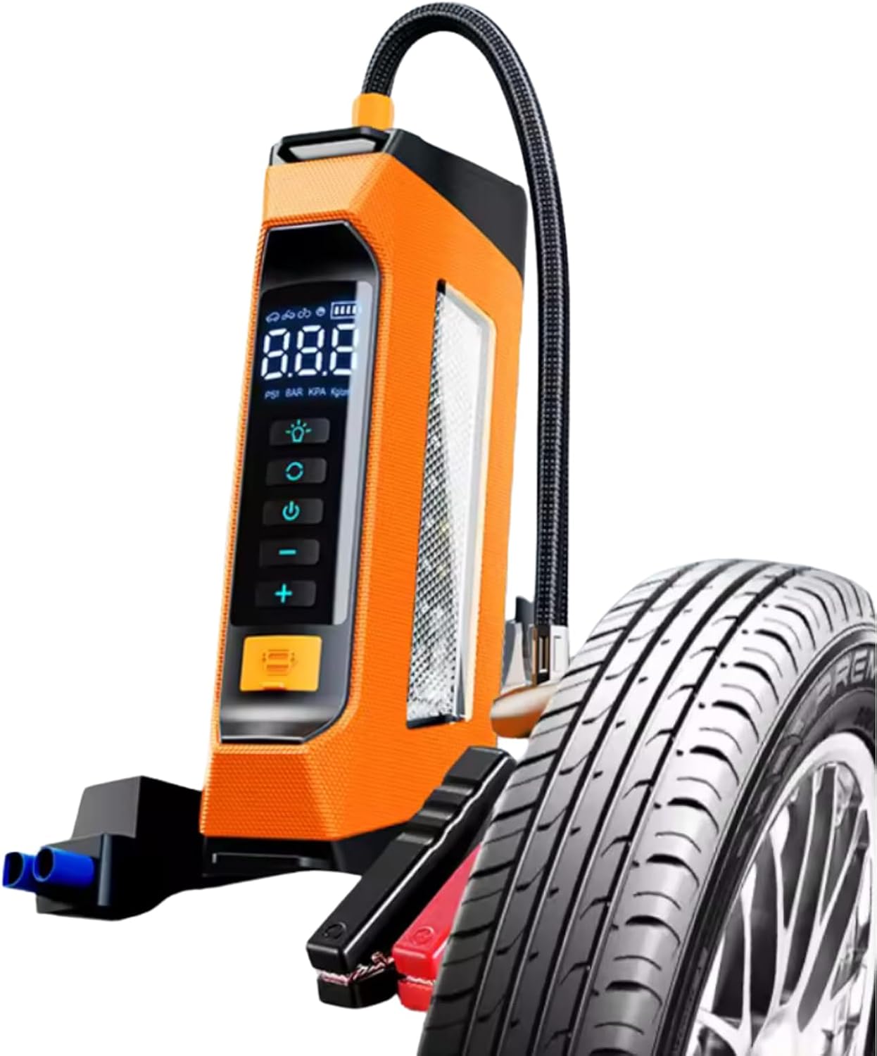 Car Jump Starter with Air Compressor 6000A, 800 Lumen LED Light and 180PSI Portable Battery Jump Box (9L Gas or 8L Diesel),12V Auto Tire Inflator Jumper Starter Combo with LCD Display (Orange)