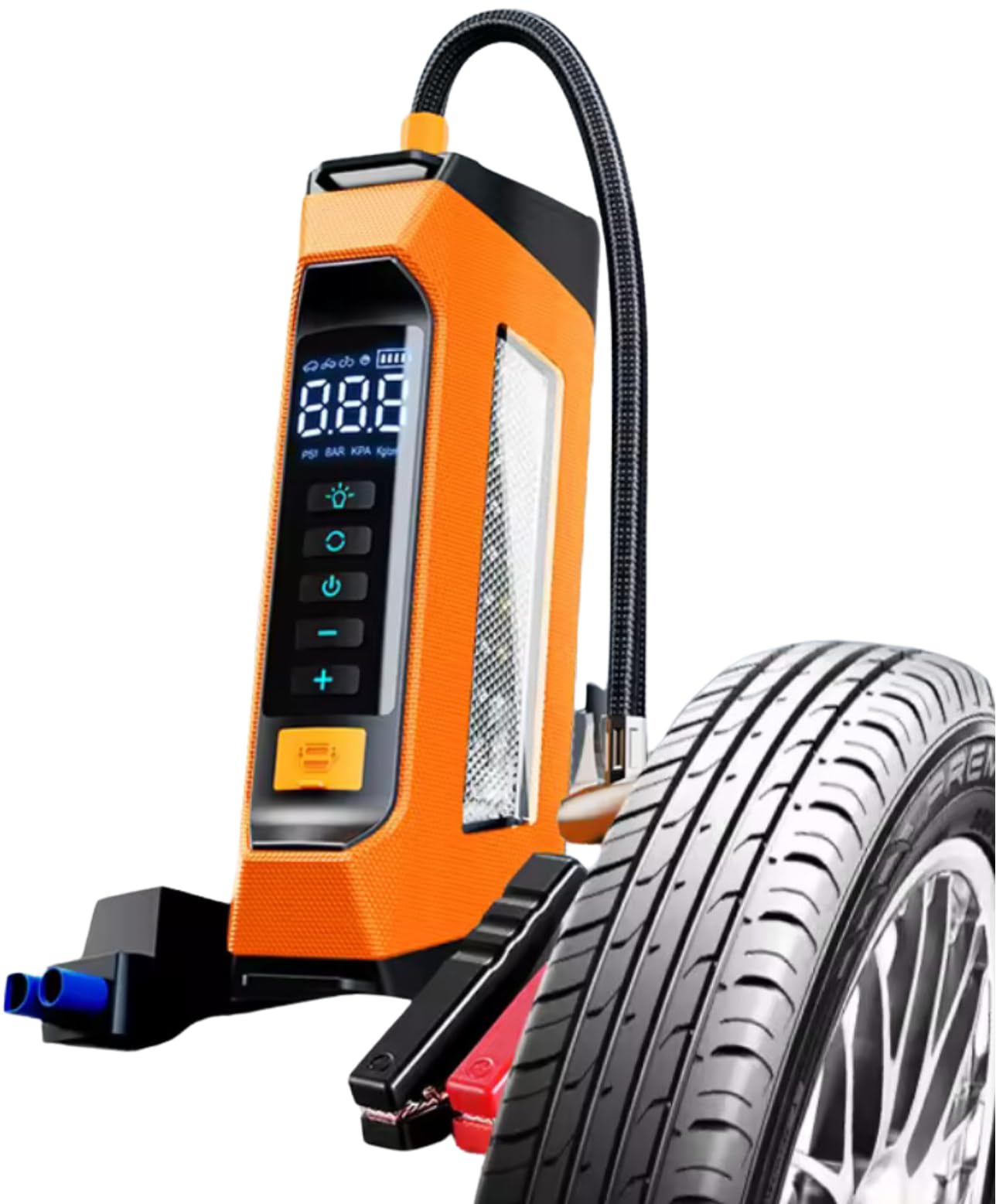 Car Jump Starter with Air Compressor 6000A, 800 Lumen LED Light and 180PSI Portable Battery Jump Box (9L Gas or 8L Diesel),12V Auto Tire Inflator Jumper Starter Combo with LCD Display (Orange)