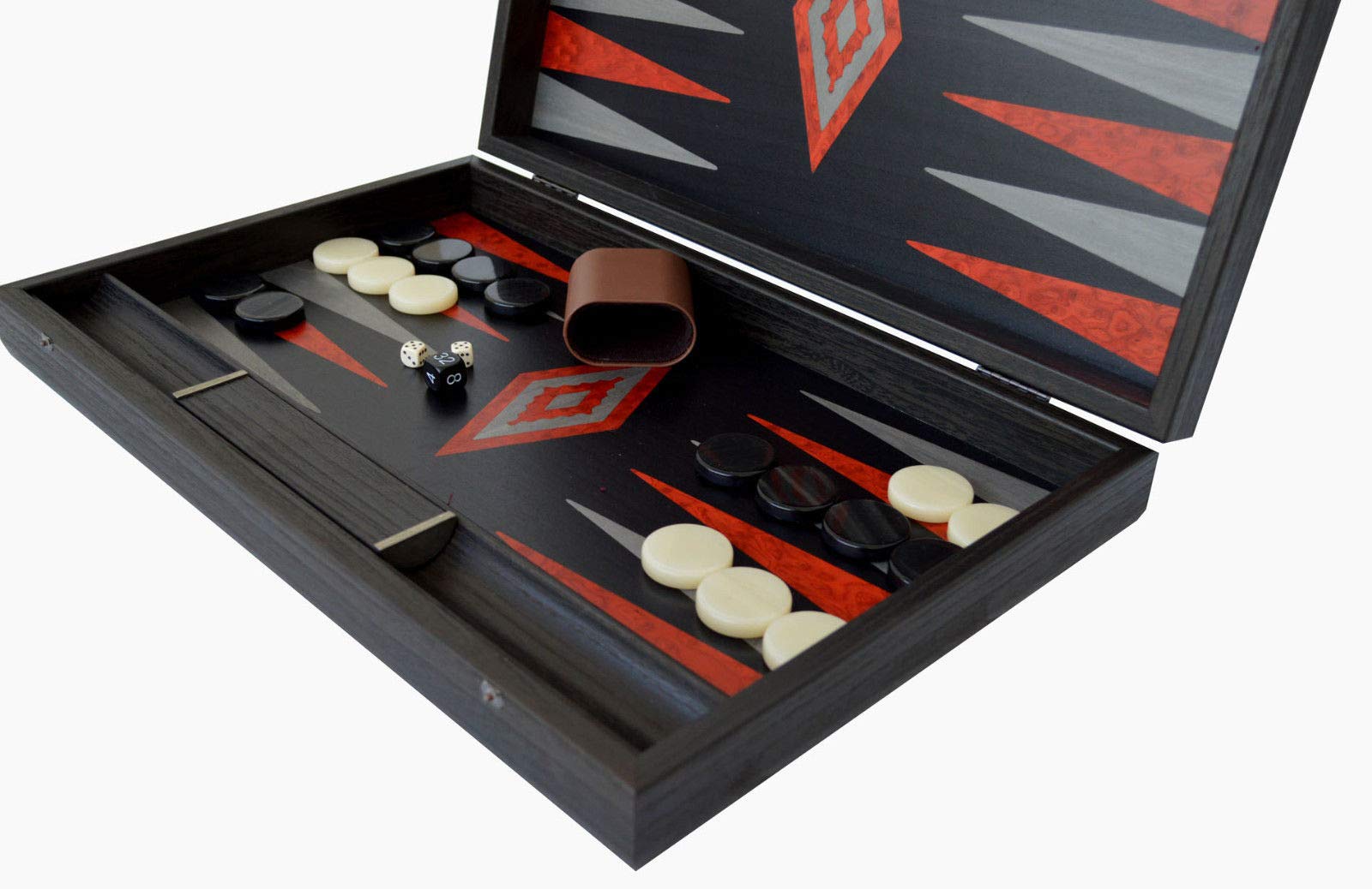 Manopoulos Argento And Black Oak Backgammon Set - Hand Made in Greece