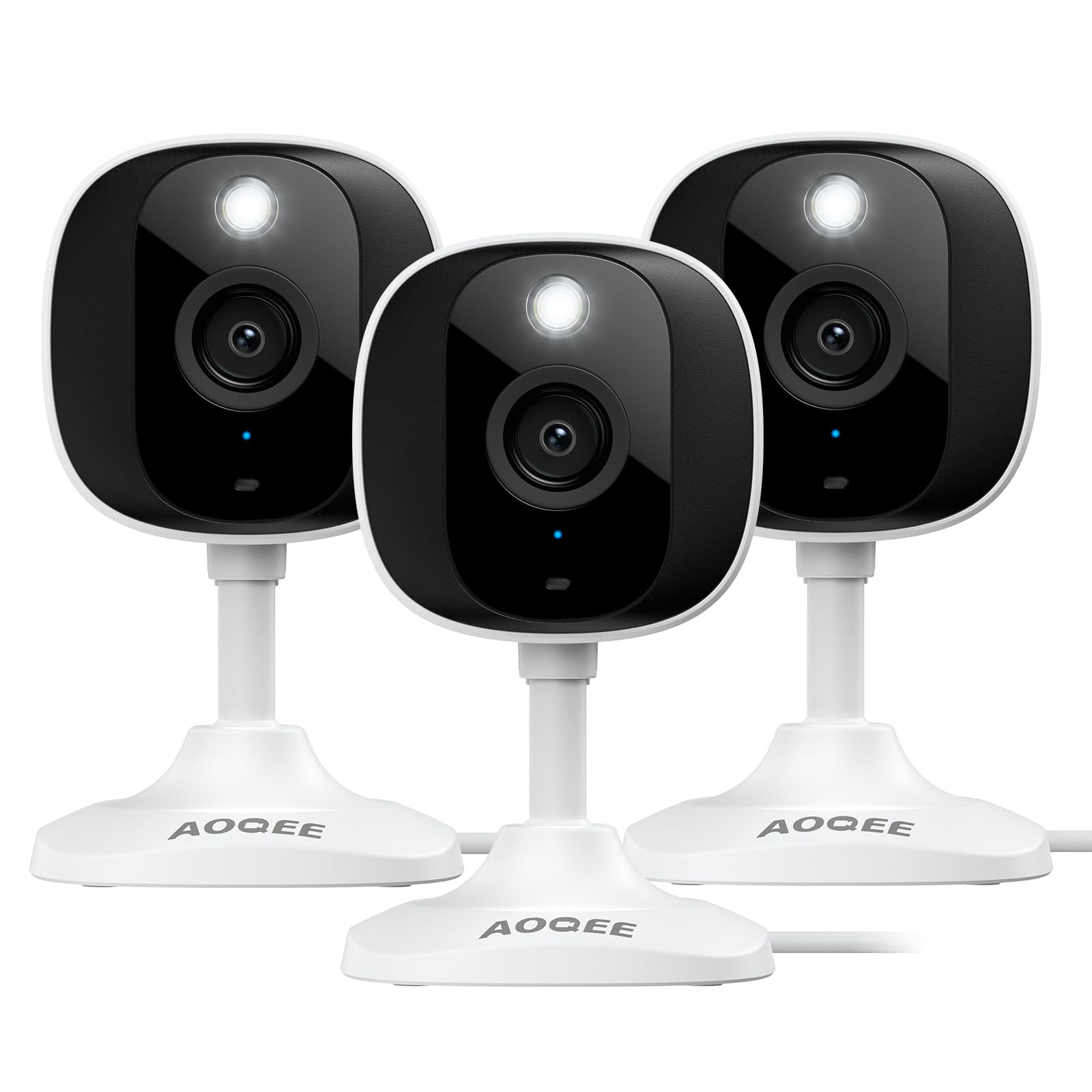 Photo 1 of AOQEE 2K Cameras for Home Security-Outdoor/Indoor Camera for Dog/Cat/Pet/Nanny/Baby/Elderly, Color Night Vision, White Light, Siren, 24/7 SD Recordings, Works with Alexa, Plug in (C1-White-3pack-2.4G)