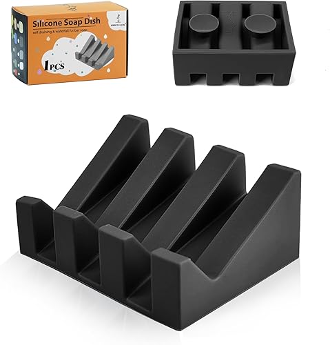 Miniatura 60 de Jabonera de silicona para barra de jabón para ducha, baño, bandeja de secado de cascada autodrenante, mantiene las barras de jabón limpias en seco