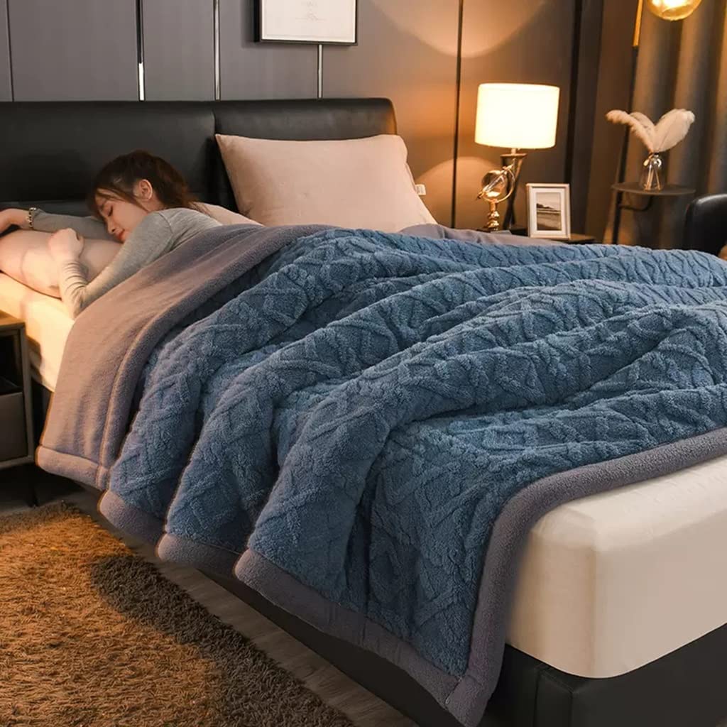 Reversible Sherpa Blanket Winter Thick Blanket - Cozy Blanket For Sofa, Plush Throw Blankets Warm Blanket Imitation Cashmere Fabric, Soft Fuzzy Flannel Fleece Throw Blanket For Car & Home ( Color : Bl