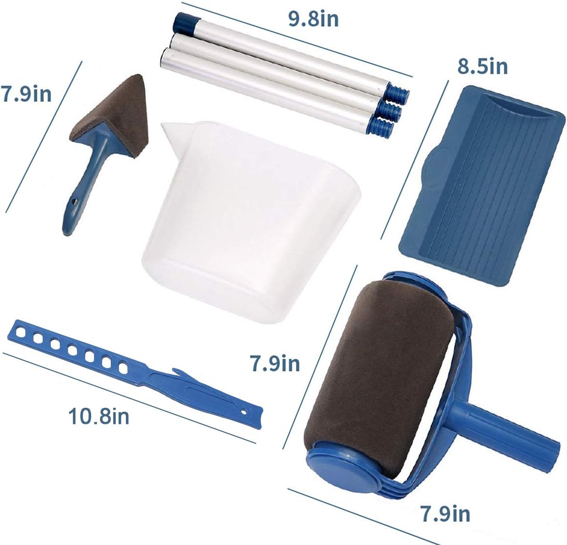 Paint Roller Brush Kit GOCHANGE 9PCS Wall Printing Brush kit With Paint Runner Pro Brush, Wall Printing Brush, 3 Telescopic Poles, Handle Flocked Edger Painting Walls And Ceilings For Home Office Room