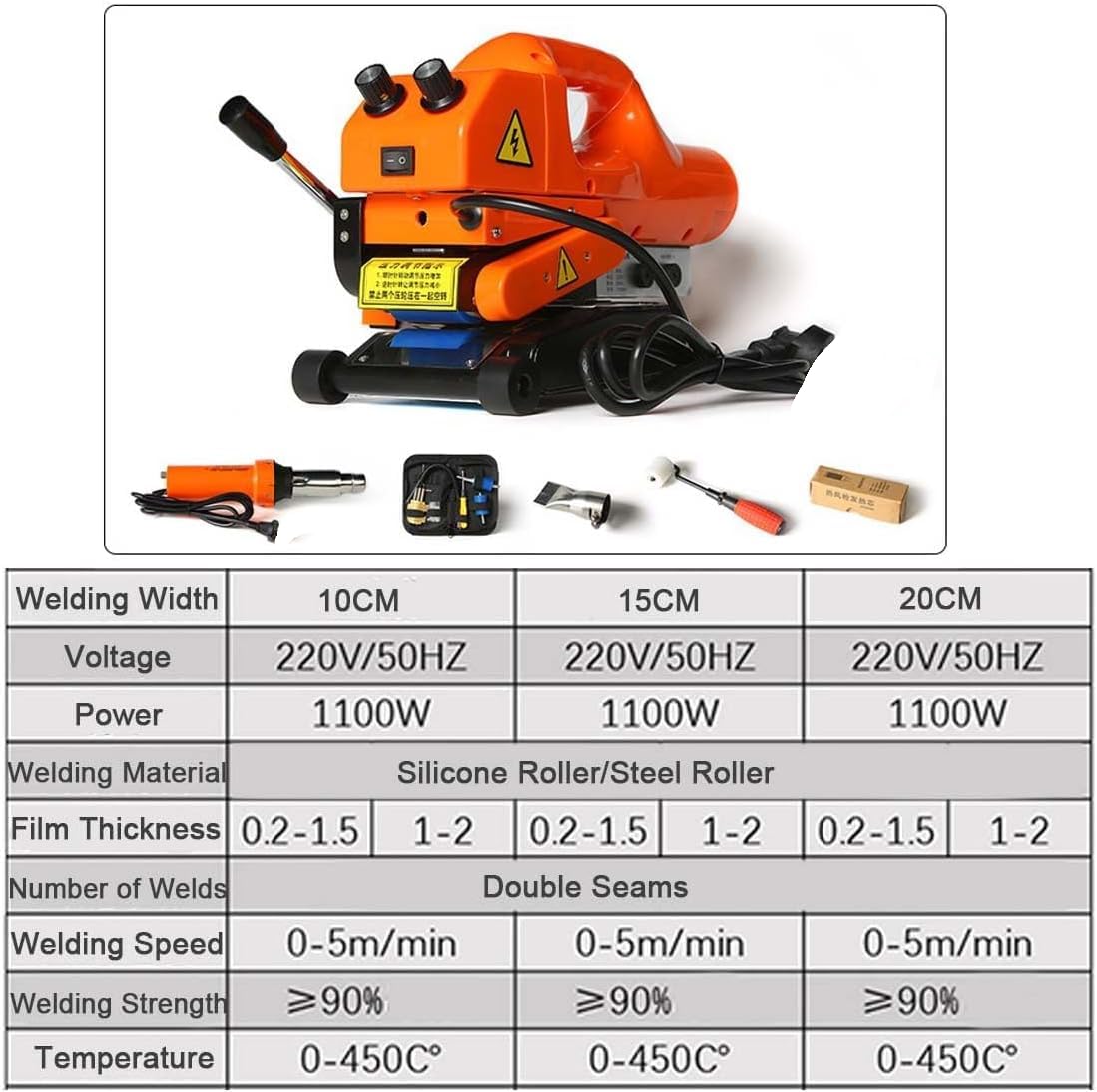 Automatyczna spawarka geomembranowa 1100W, spawacz na gorąco do HDPE z PVC, szerokość 10 cm / 15 cm / 20 cm, podwójny system rolkowy, szybka prędkość spawania do projektów hydroizolacyjnych Ta wszech
