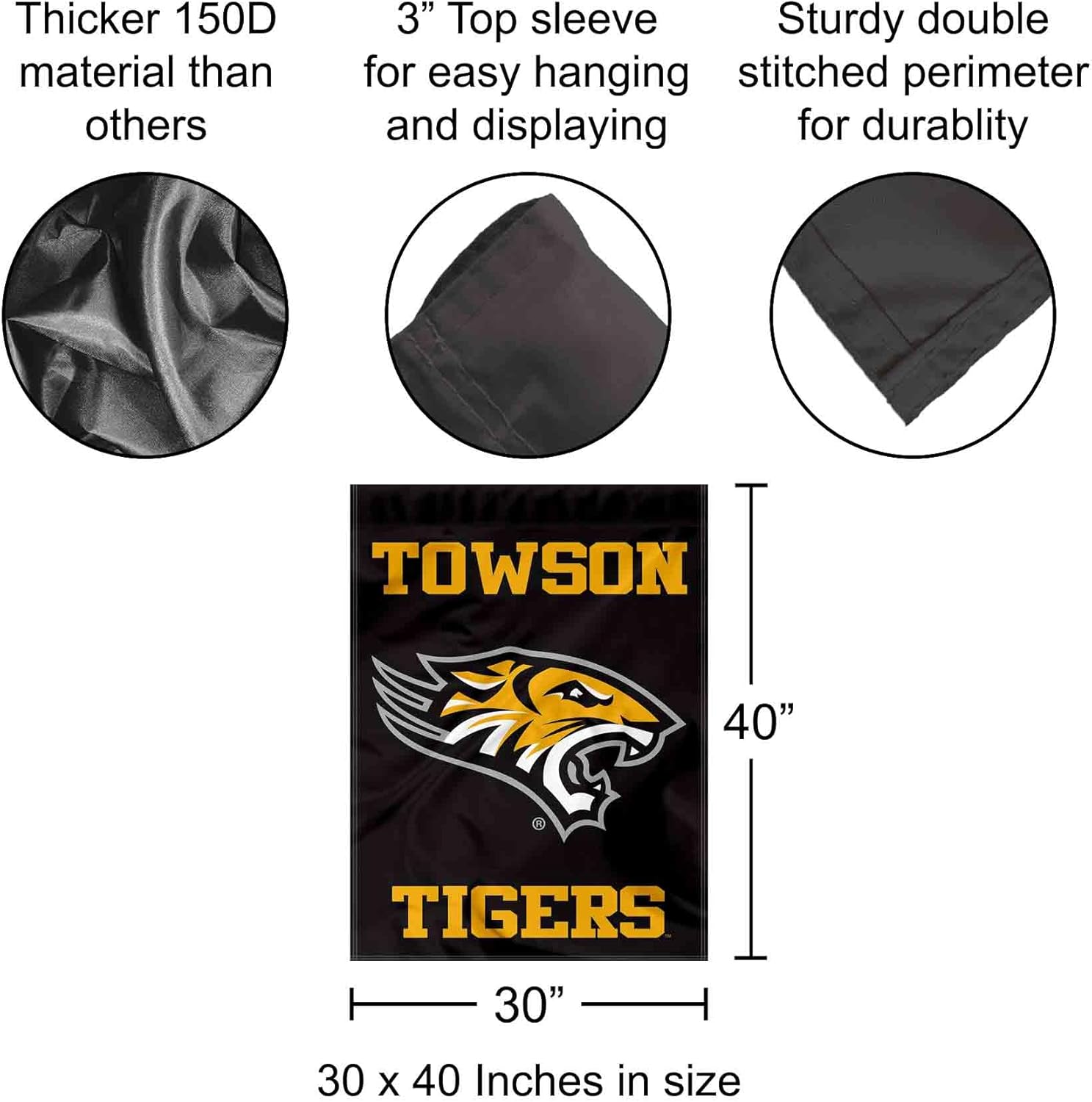Towson Tigers Wordmark Double Sided House Flag - Image 2