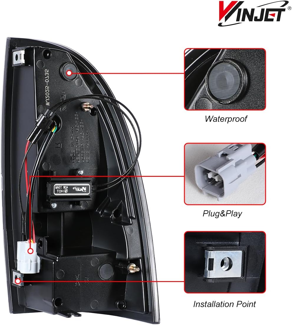 Winjet LED Tail Light Assembly Fit For 2005-2015 Toyota Tacoma, Full Led Taillight Replacement w/Yellow Turn Signal Light/Running Light/Brake Light/Reverse Light (Black Housing Smoked Lens)