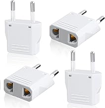 US Plug to European Plug Adapter, American to European Power Adapter, Travel Plug, 125~250V/6A, Max Power to 250V: 1500W, White, 4 Pack