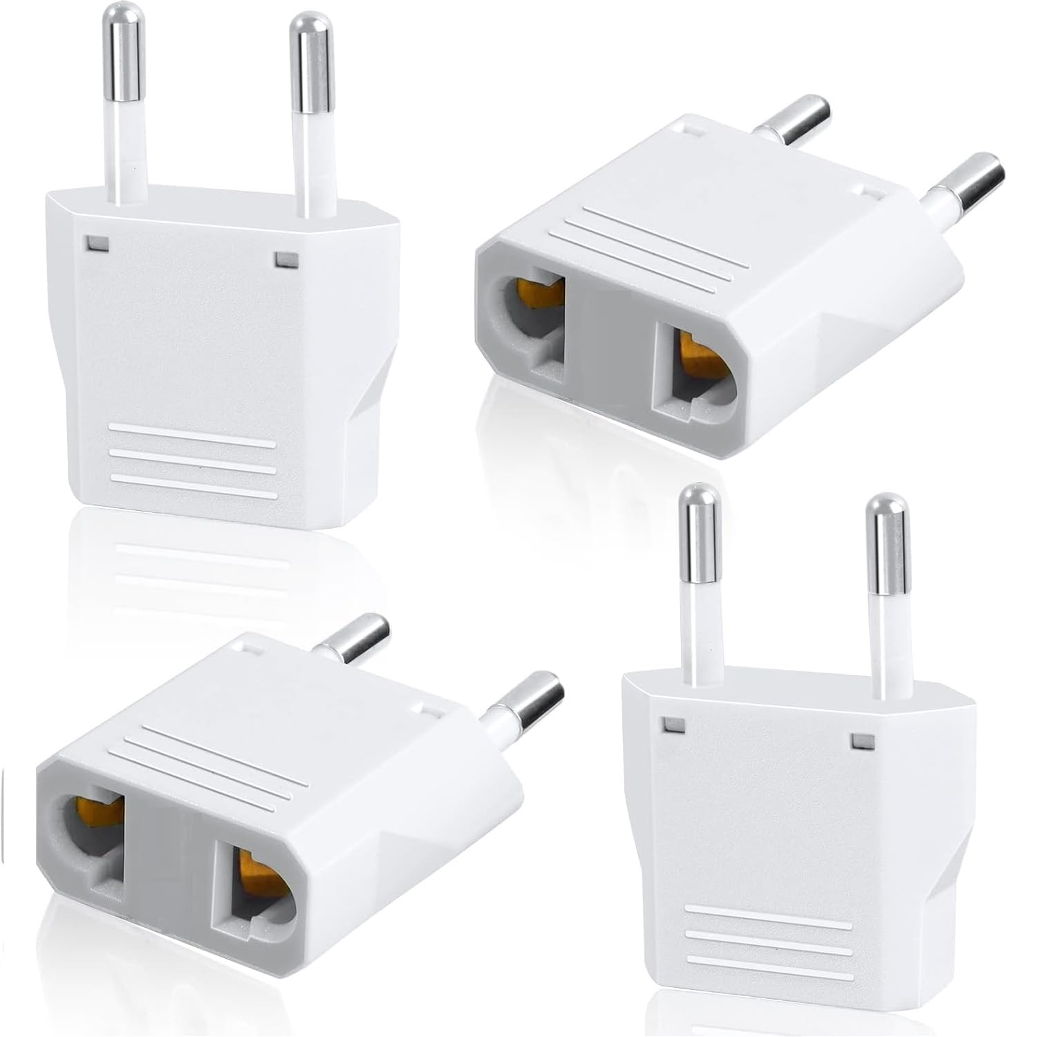 Adaptador de Enchufe de EEUU a Enchufe Europeo, Adaptador de Corriente Americano a Europeo, Enchufe Viaje, 125 ~ 250 V/6 A, potencia máxima a 250 V: 1500W, Blanco, 4 unidades - imagen 1