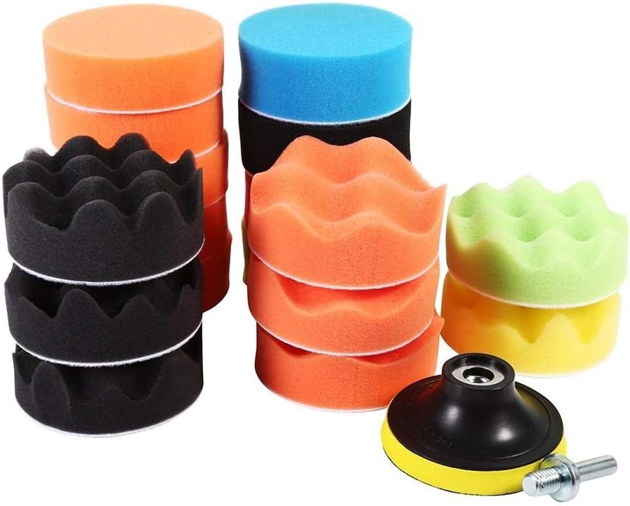 Polishing Kit - 1 Set of 19 PCs 3" Sponge Buff Polishing Pad Set For Car Polisher & Waxing(M10 Drill Adapter)