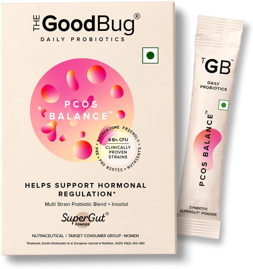 The Good Bug PCOS Balance SuperGut Powder for Women | Pre & Probiotic Blend with Myo+D-Chiro Inositol | Helps Regularise Periods, Assists in Weight Management,Facial Hair | 15 Days Pack