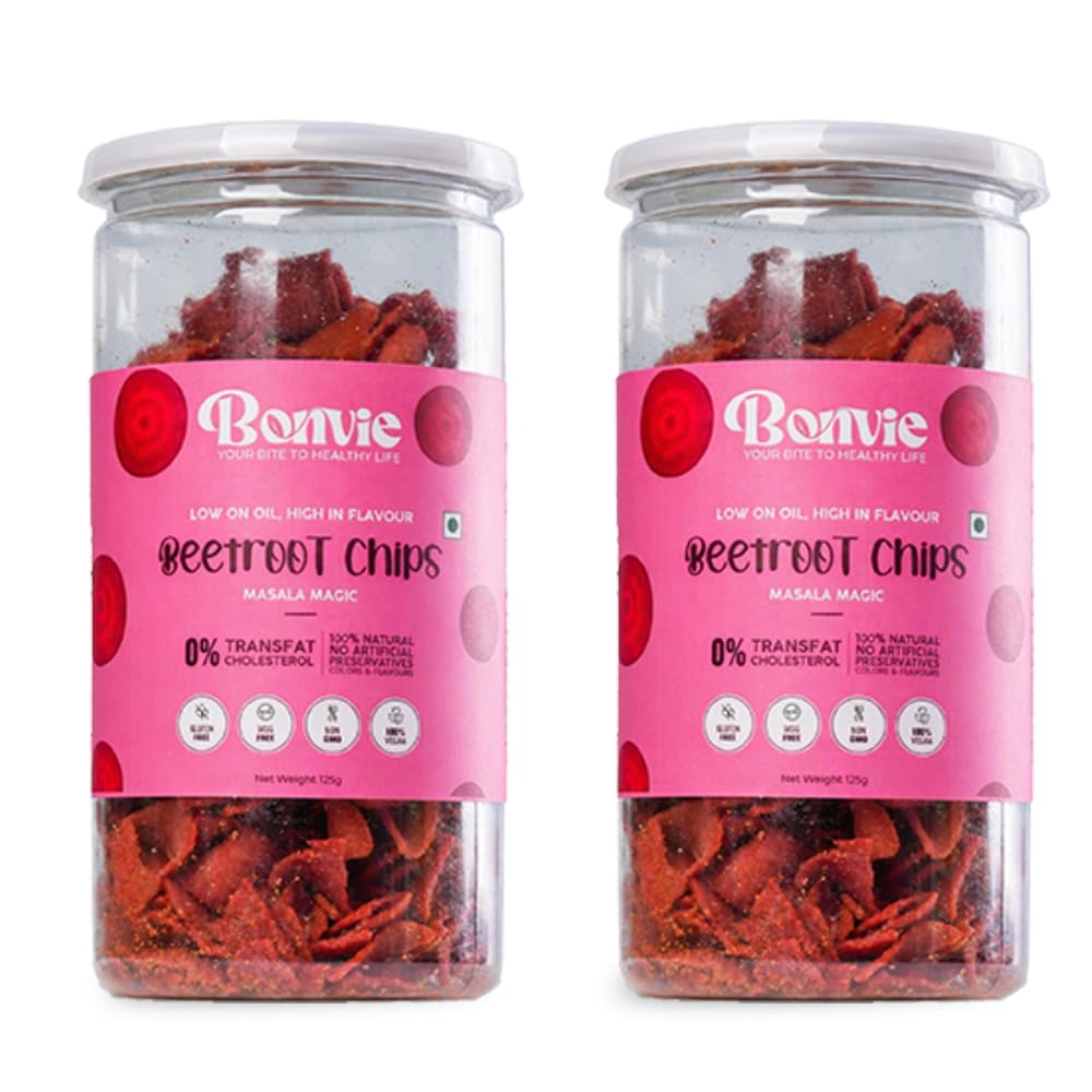 Bonvie Beetroot Chips | Light & Crispy Veg Snack | Fiber Rich Healthy Chips | 100% Natural, No Preservatives, No Palm Oil | Vegan & Gluten Free | 0% Trans Fat Snack 125g- Pack of 2-image-2