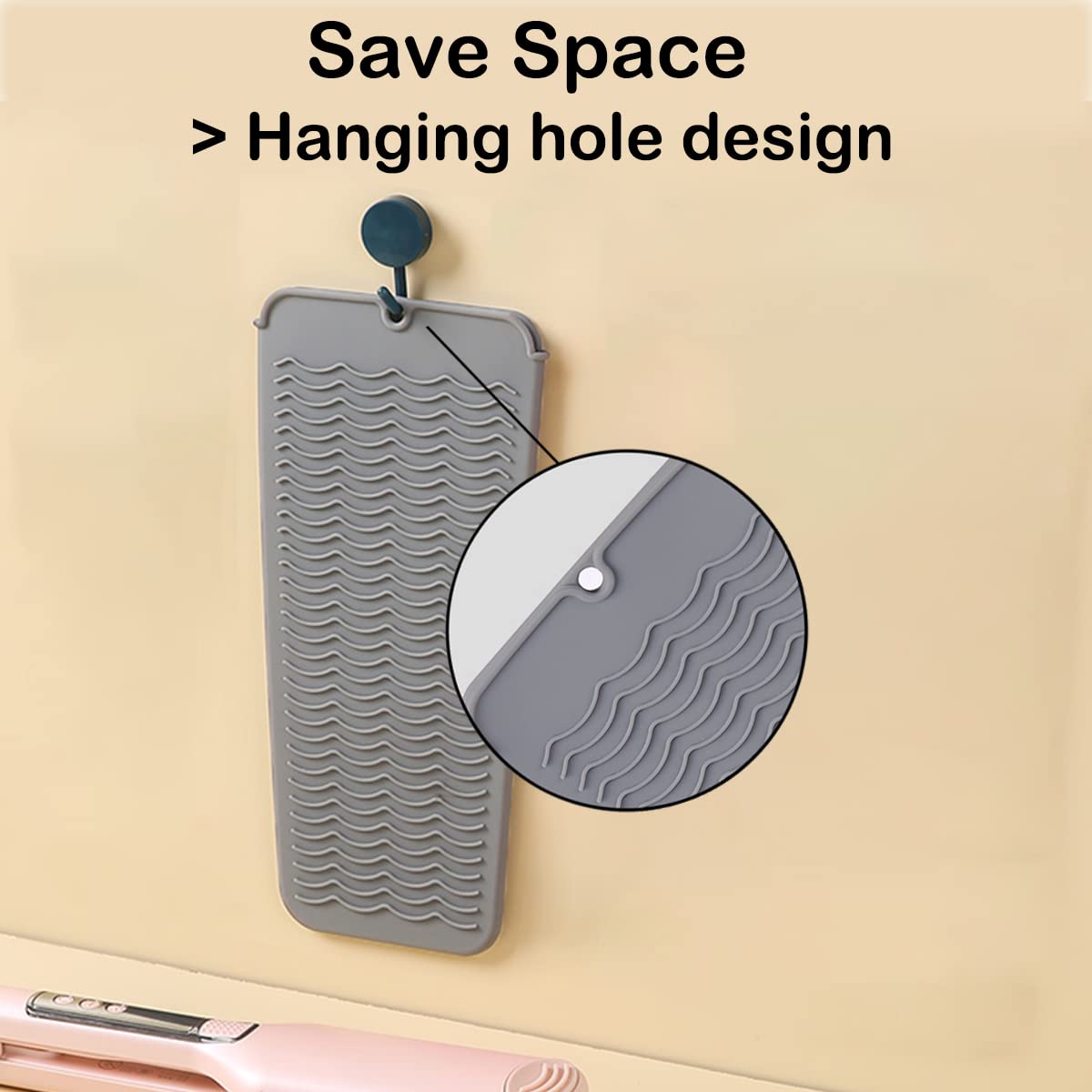 2 hitzebeständige Silikonmatten mit Loch zum Aufhängen, Glätteisen, hitzebeständige Reisematte und Tasche für Lockenstab, Glätteisen, Glätteisen und andere heiße Haarstyling-Werkzeuge, 27,9 x 15,2 cm,
