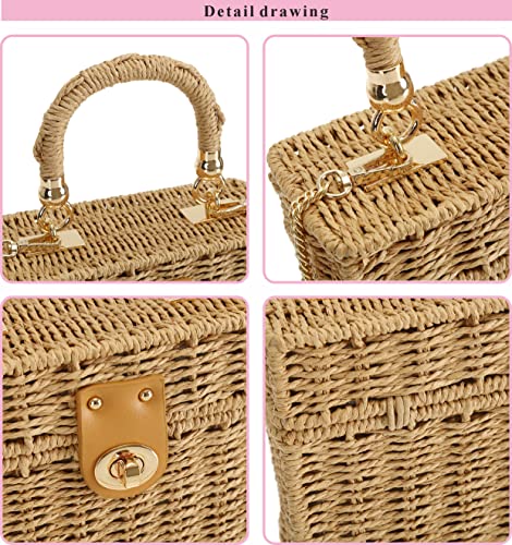 Women's Handmade Straw Rattan Woven Purse Handbag Summer Beach Tote Shouler Bag4