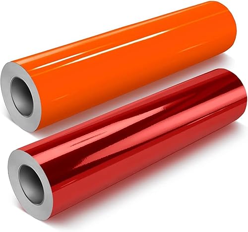 VViViD DECO65 - Paquete de vinilo para manualidades naranja brillante (7 x 11.8 pulgadas) y cromo rojo brillante (7 pies x 1 pies), M0