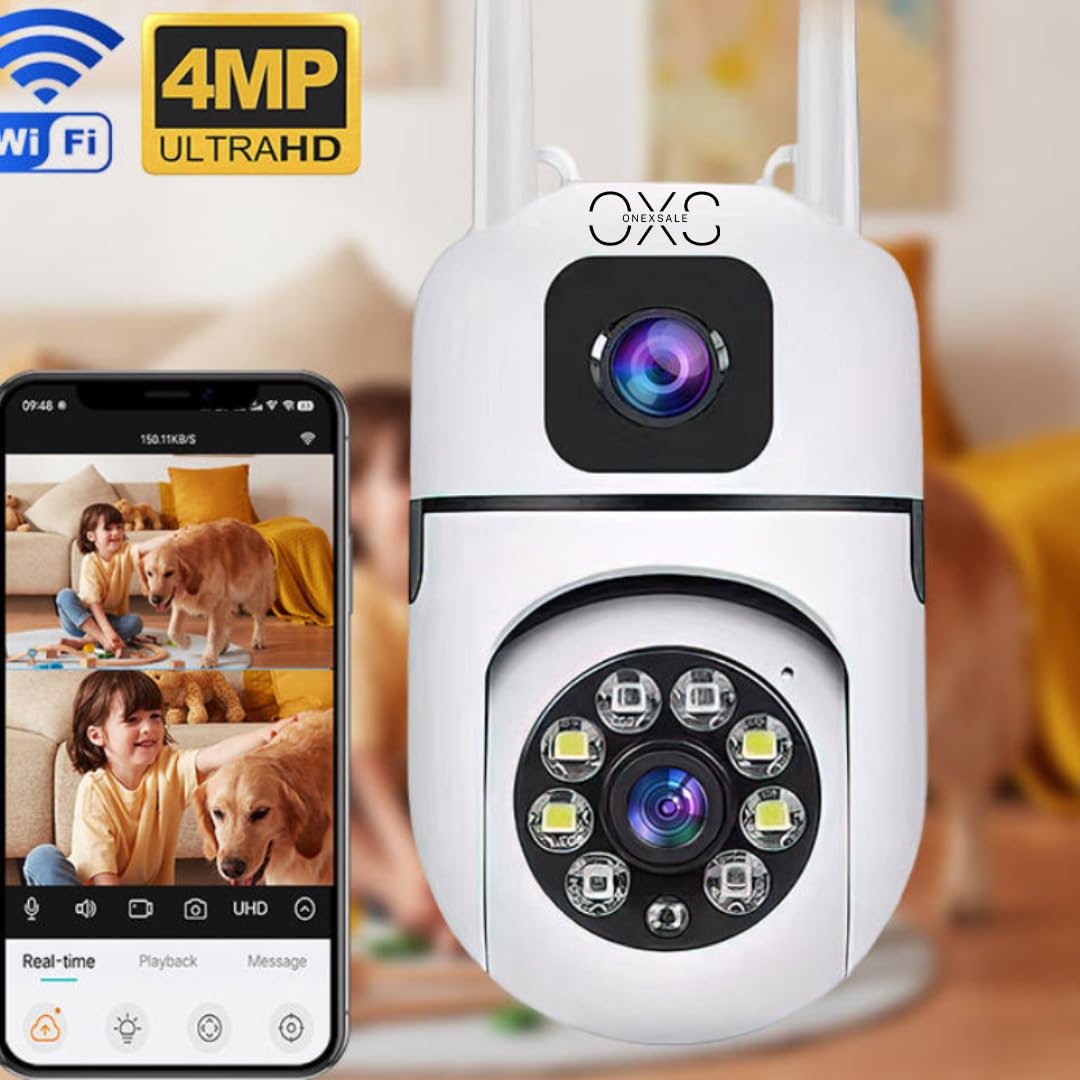 OneXsale Dual Lens 2-Camera WiFi PTZ CCTV System | 1080P HD | Motion Detection | Night Vision | Weatherproof | 4-Channel Wireless Security 1