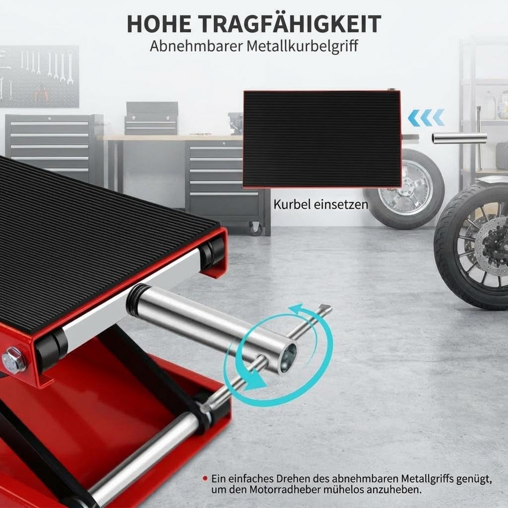 GarveeTech 500kg Motorradhebebühne Scherenheber, 160-475mm Motorradheber | Rutschfeste Gummiauflage, Inkl. Sicherheitsbolzen, Hohe Stabilität, Für ATV & UTV Wartung, Robust, Einfache Handhabung